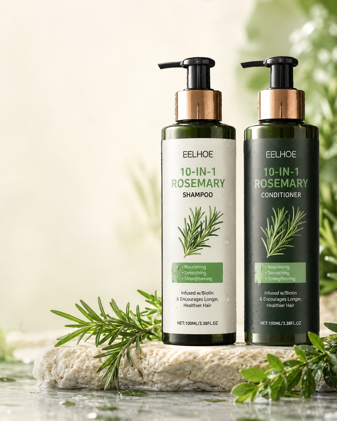 10-in-1 Rosemary Shampoo & Conditioner Duo – Hair Care with Rosemary Oil, Keratin, Biotin & Batana Oil